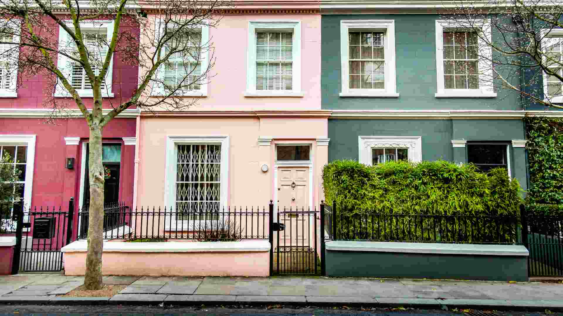 Colourful terrace houses on a London street